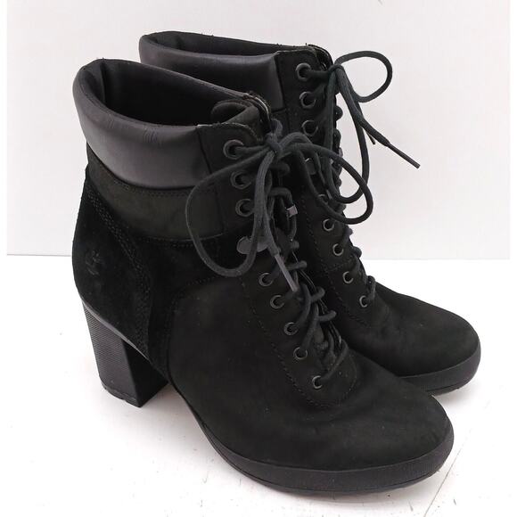 Timberland Boots Women's A1KD4 A2534 Black Suede Lace Up Block Heels US 8 - Picture 1 of 11